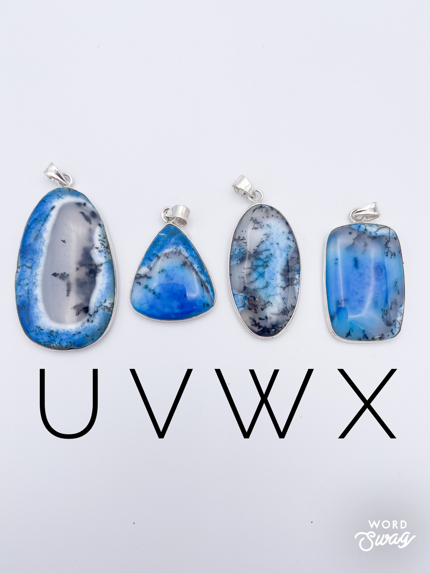 Blue Dendrite Opal Pendant-Solid Sterling Silver