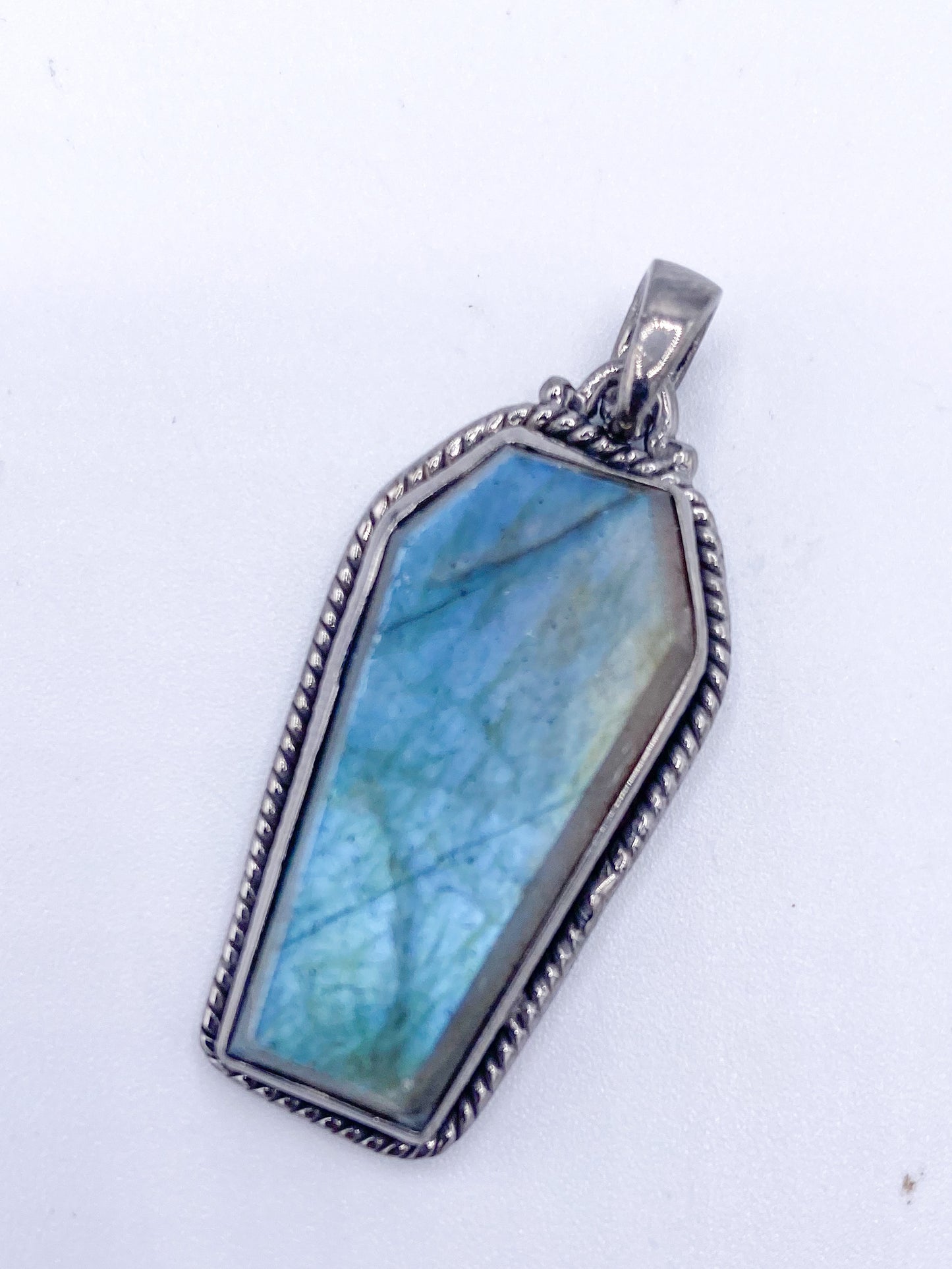 Labradorite Coffin Pendant- Solid Sterling silver