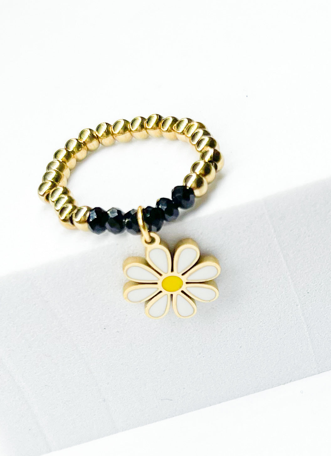 Beaded Daisy Charm Ring-Stretch