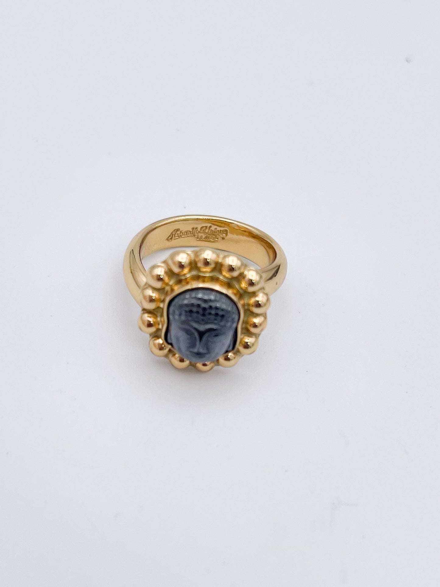 Hematite Buddha with Detailed Edge Adjustable Ring-Alchemia