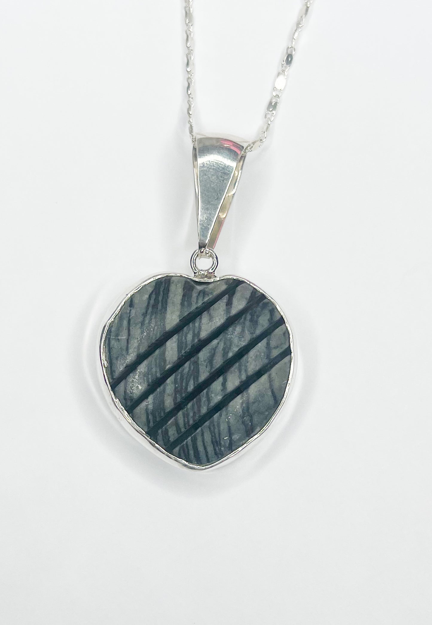 Picasso Jasper Heart Pendant - Solid Sterling Silver