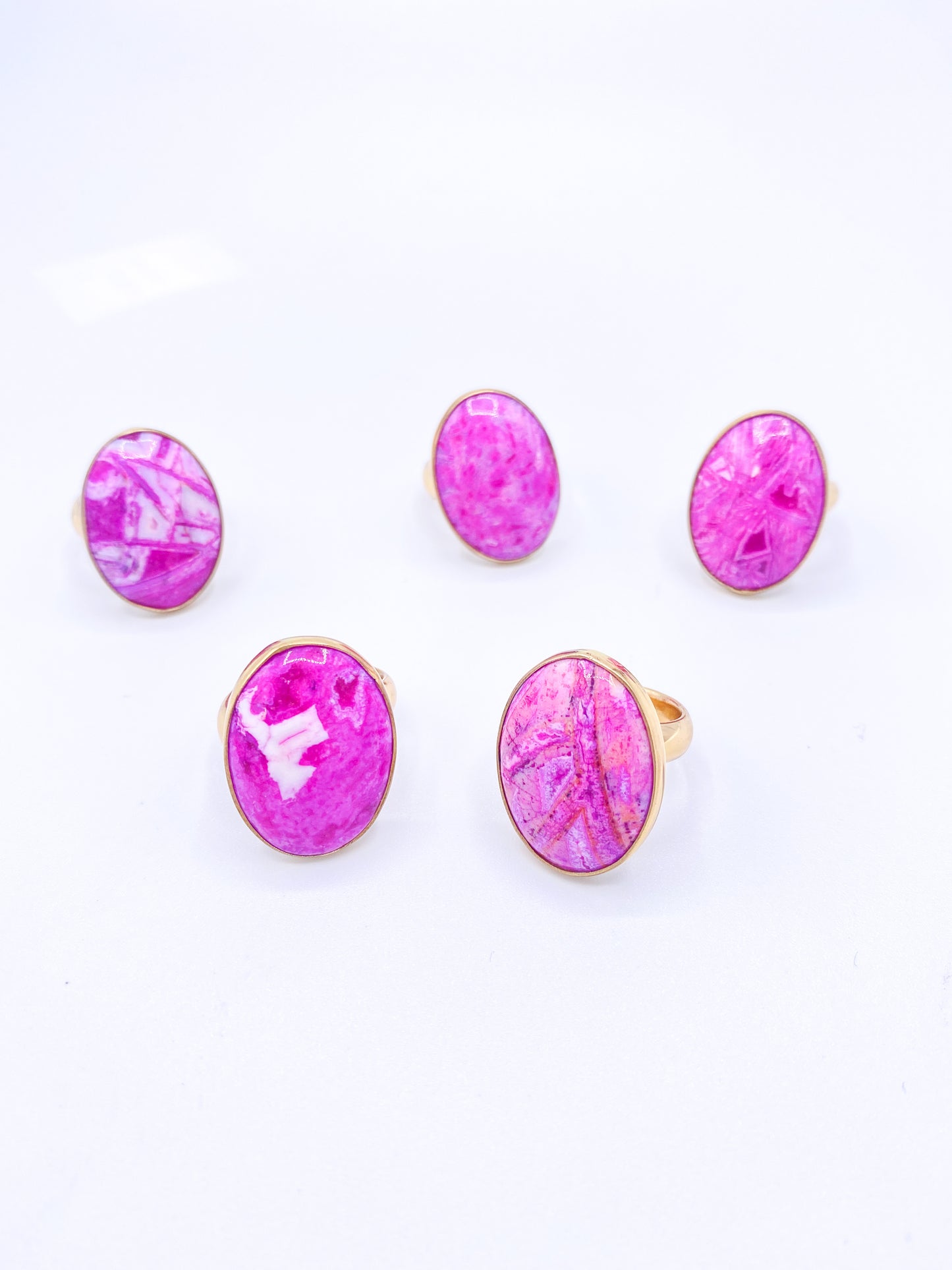 Pink Agate Oval Adjustable Ring - Alchemia
