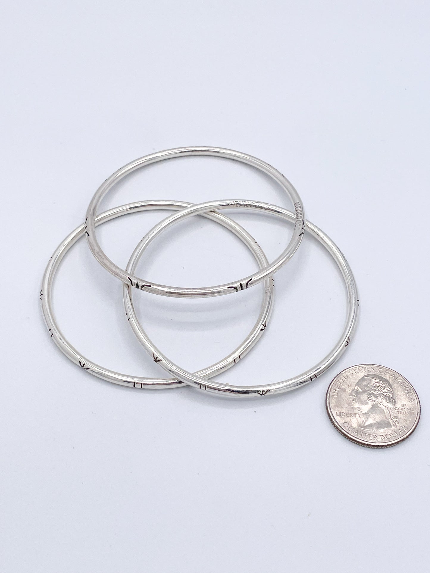 Solid Sterling Silver Bangles with Tribal Cut Edge
