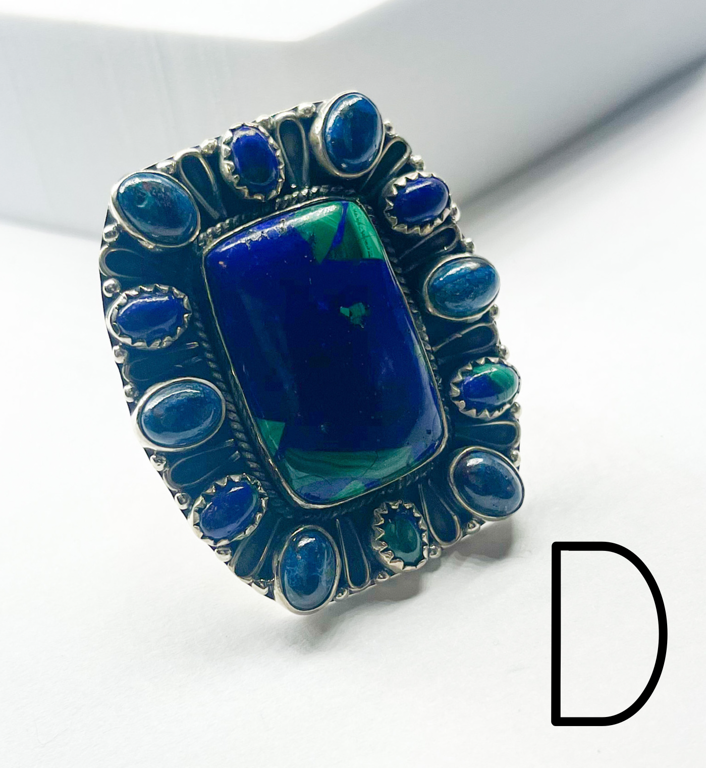 Azurite, Lapis, and Malachite Adjustable Statement Ring - Solid Sterling Silver