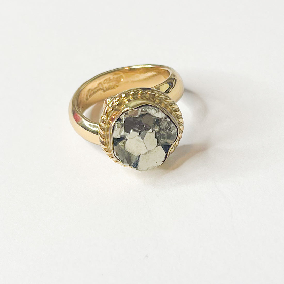 Pyrite Adjustable Ring with detailed edge-Alchemia
