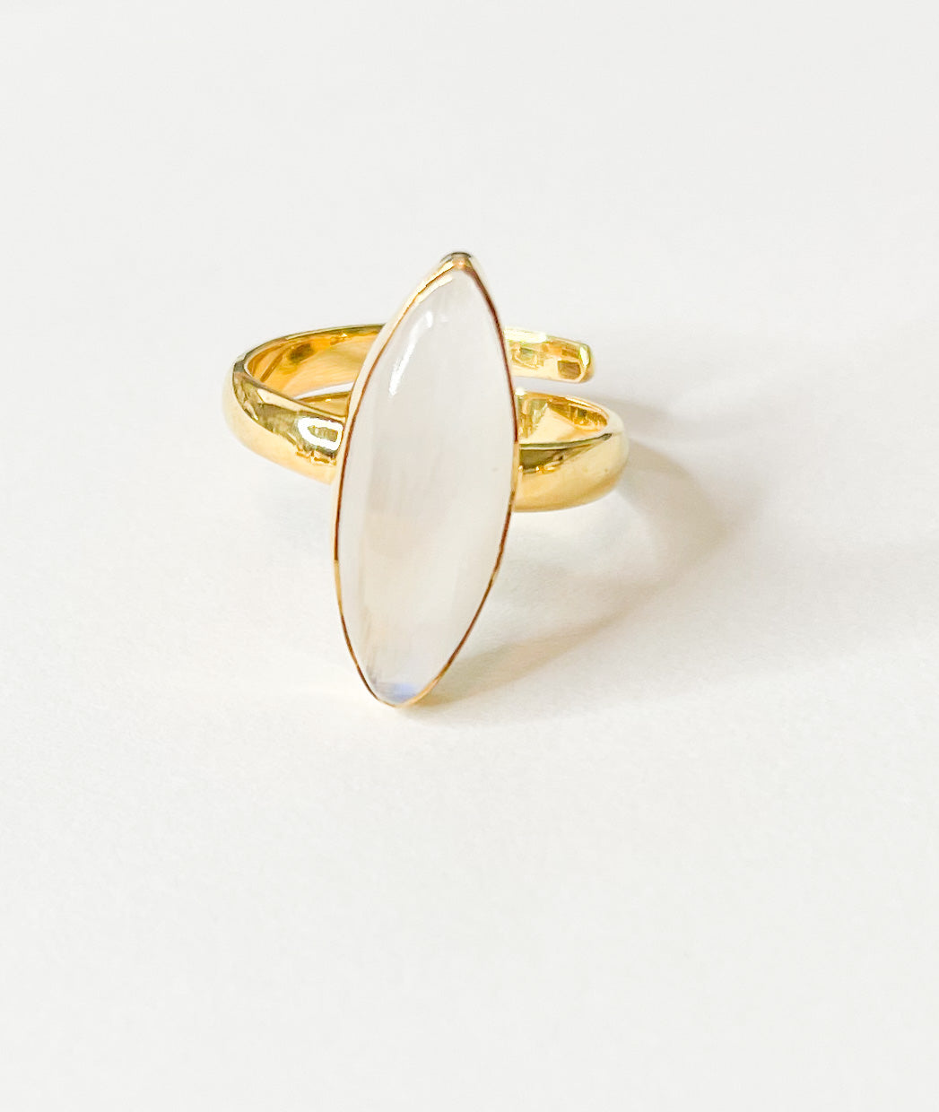 Marquise Moonstone Adjustable Ring- Solid Sterling Silver with 18k Gold Plate