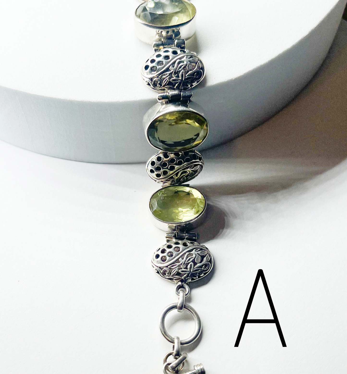 Gemstones Filagree Thick Bracelet-Solid Sterling Silver