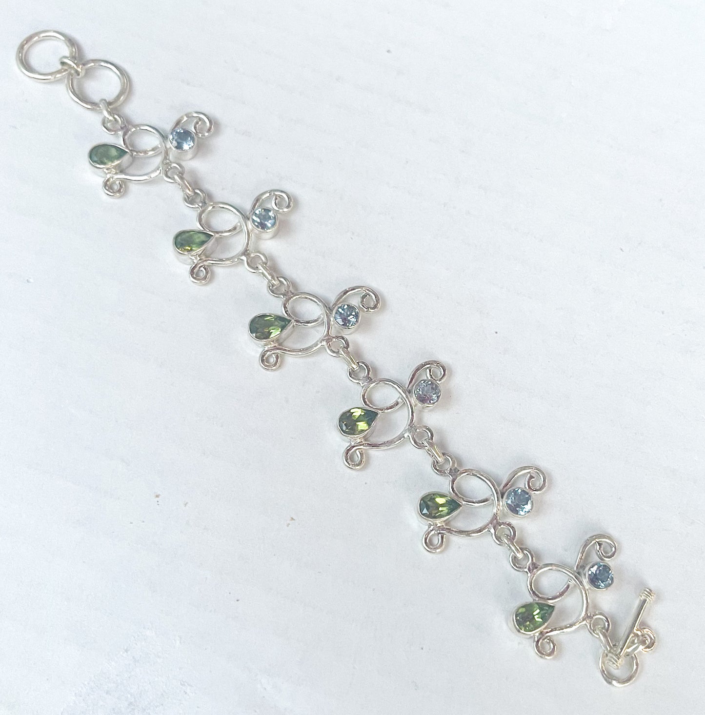 Blue topaz peridot bracelet-Solid Sterling Silver