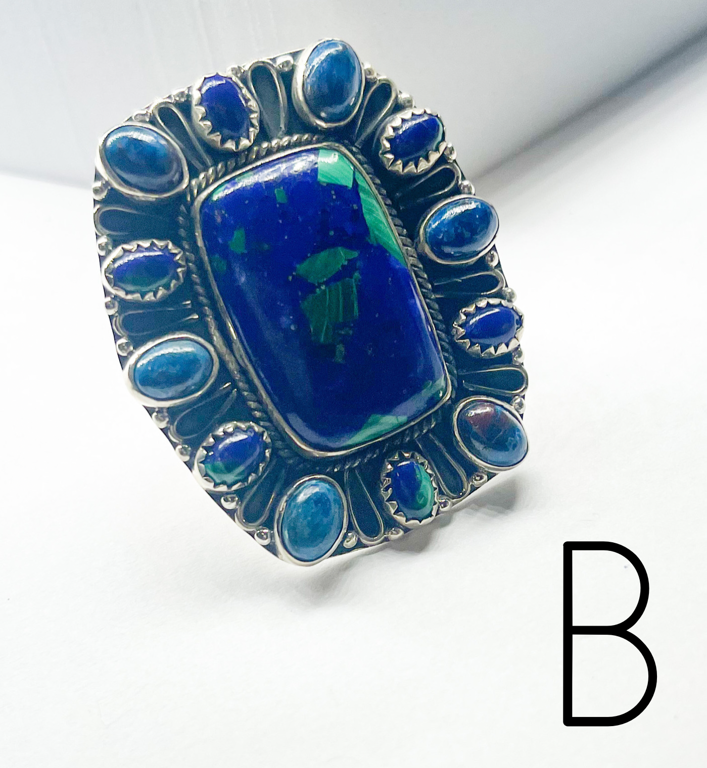 Azurite, Lapis, and Malachite Adjustable Statement Ring - Solid Sterling Silver