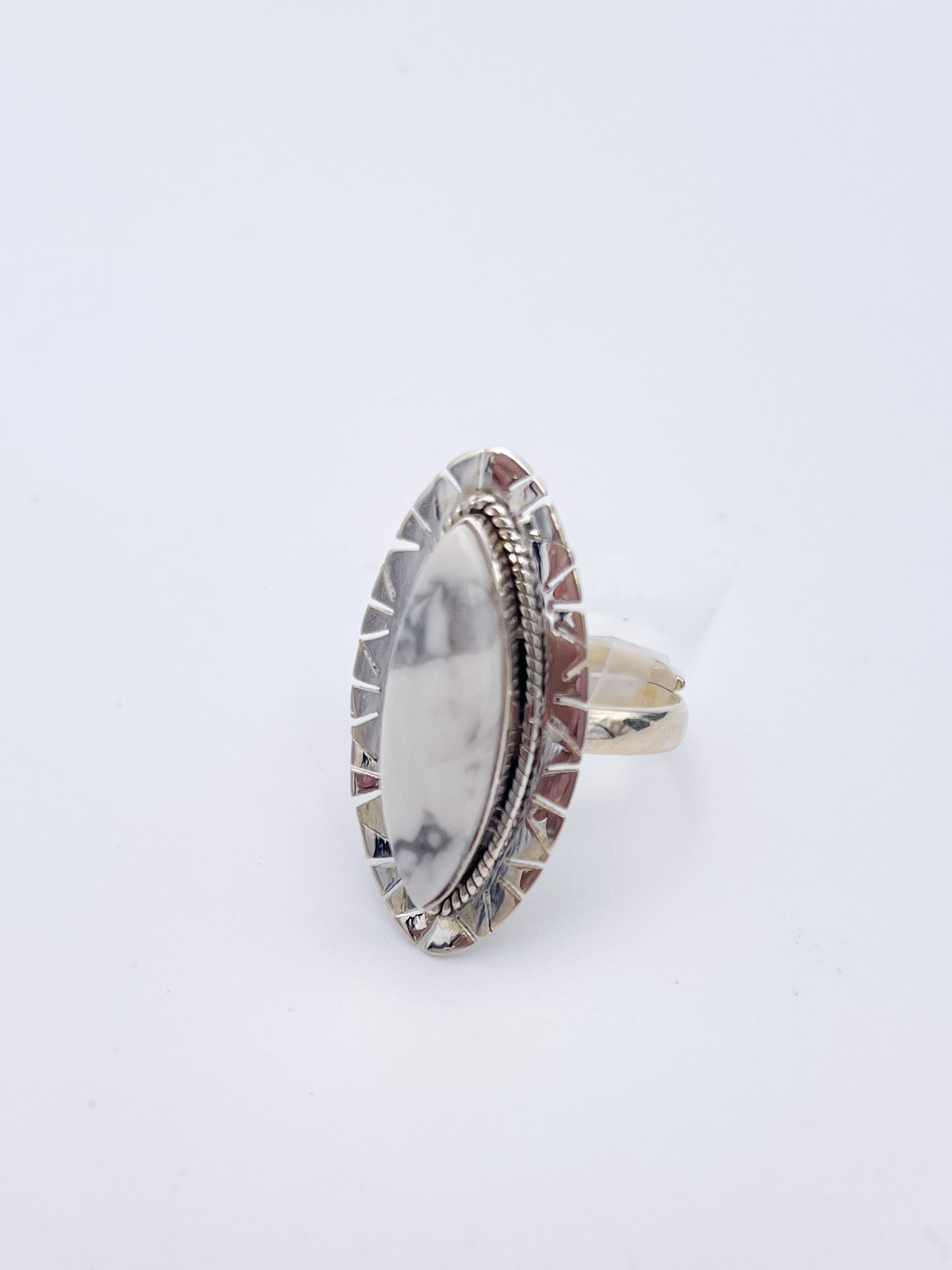 Howlite with Detailed Edge Adjustable RIng-Solid Sterling Silver
