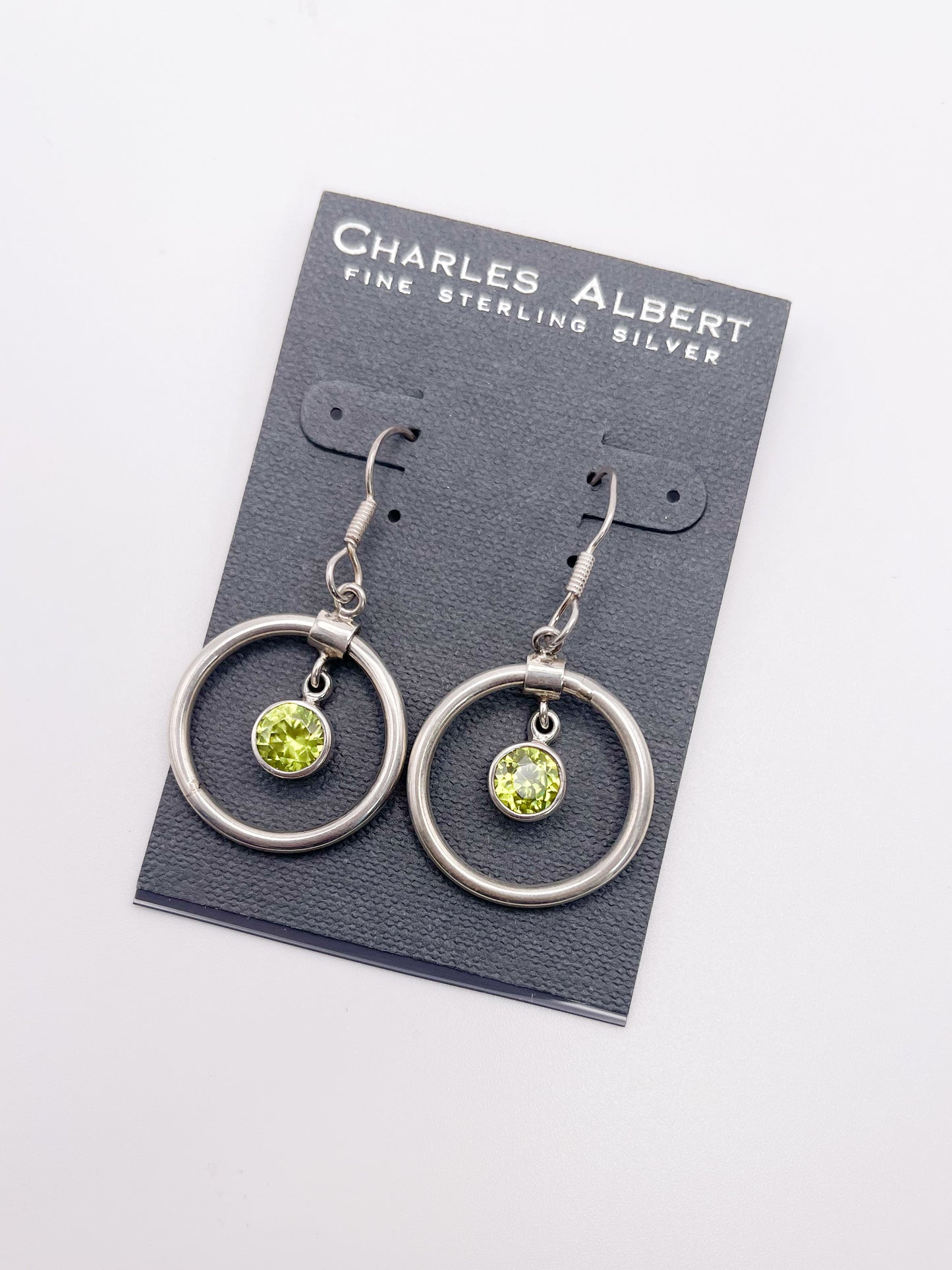 Synthetic Peridot Dangle Earrings-Solid Sterling Silver