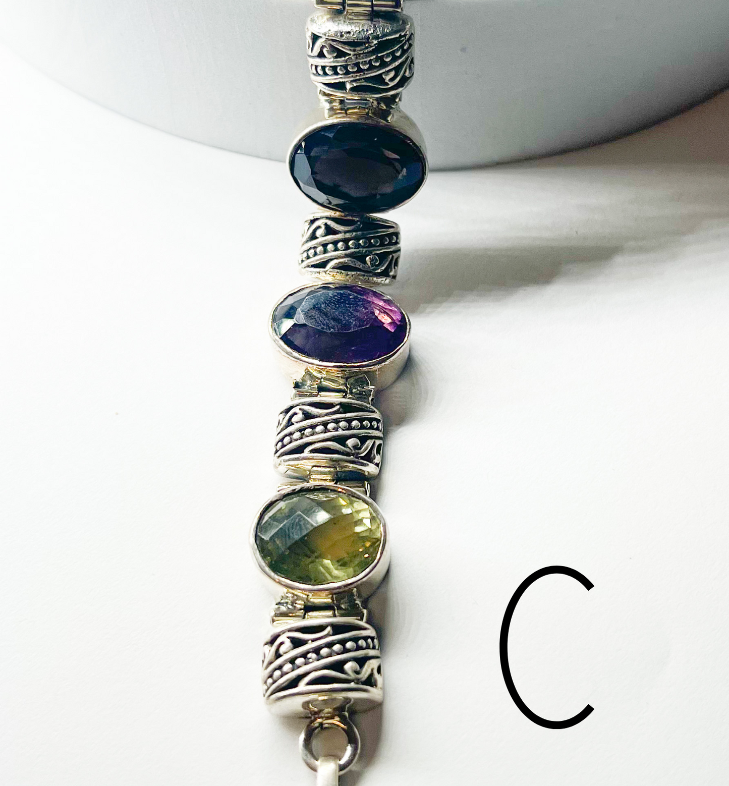 Gemstones Filagree Thick Bracelet-Solid Sterling Silver