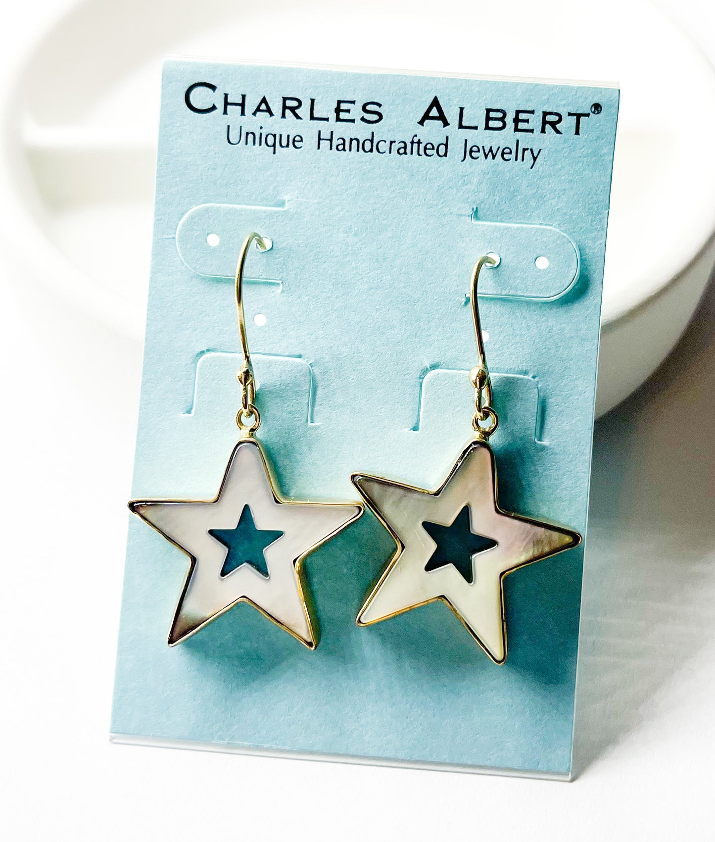 Mother Of Pearl Star Dangle Earrings- Alchemia