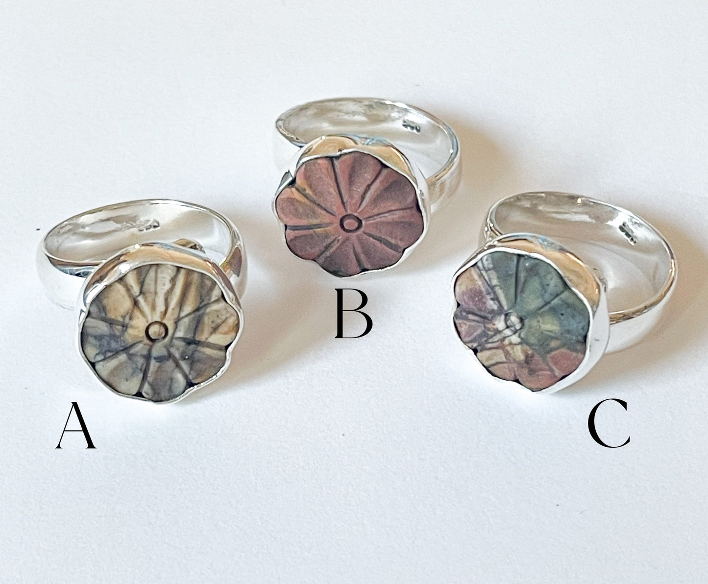 Red Creek jasper Flower Ring-Solid Sterling Silver