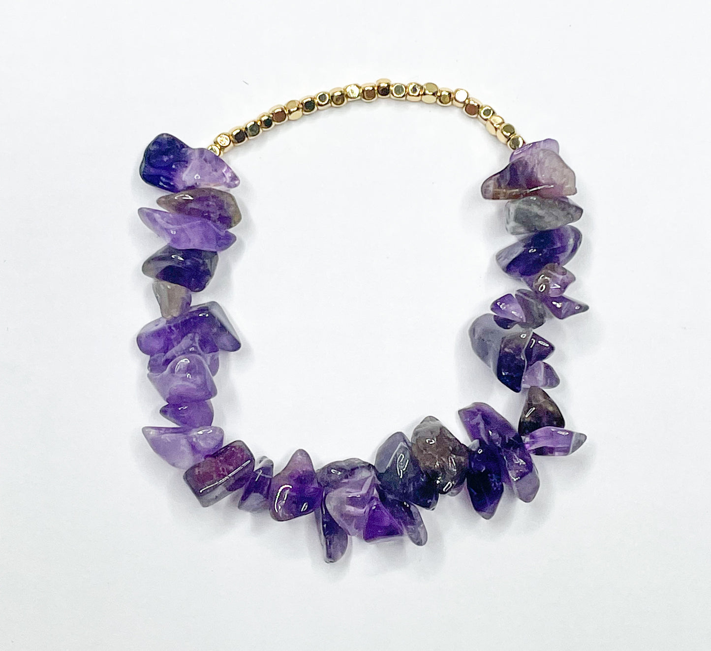 Amethyst & Gold Square Accent Stretch Bracelet - 131