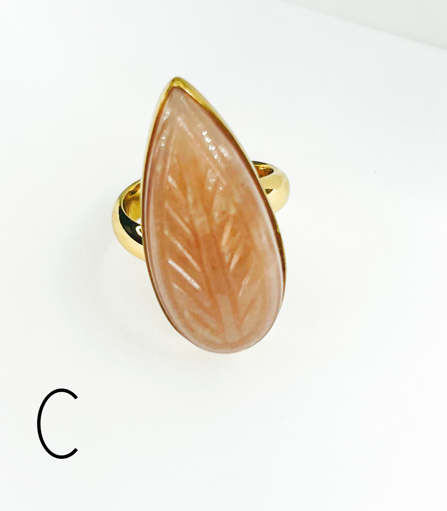 Peach Moonstone Carved Ring-Alchemia