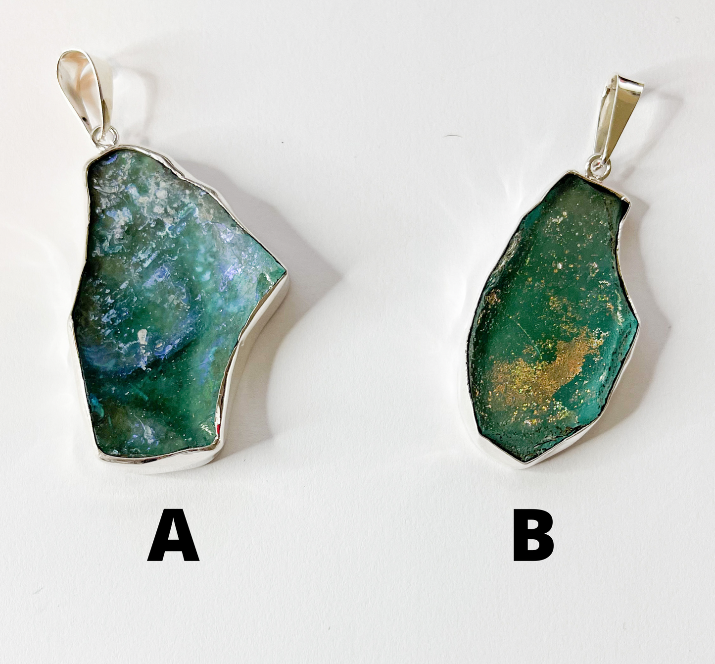 Roman Glass Freeform Pendants - Solid Sterling Silver