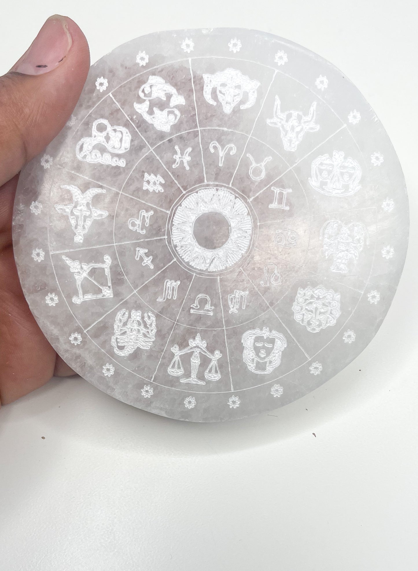 Round Zodiac Selenite Stone