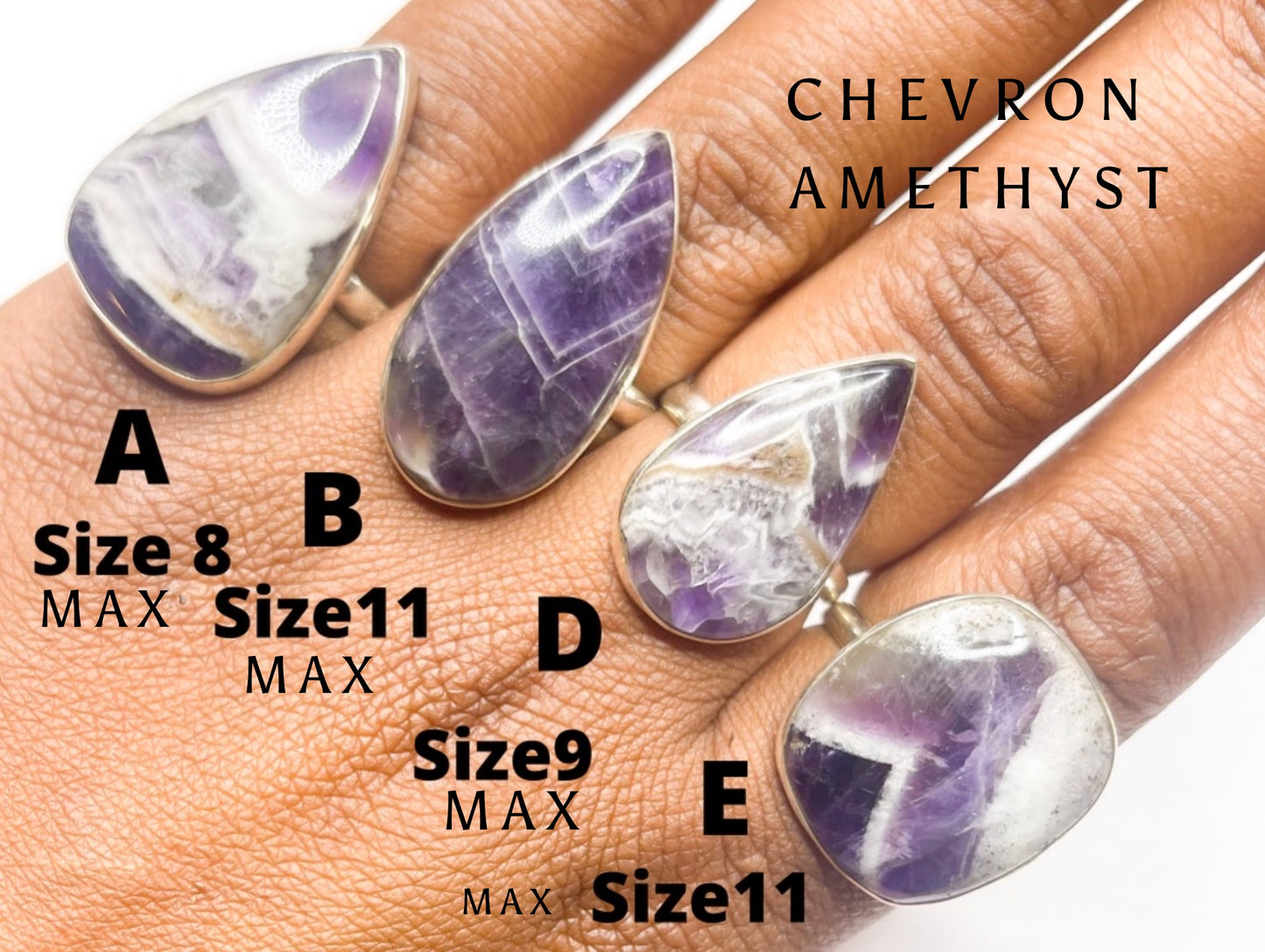 Chevron Amethyst Sized Ring - Solid Sterling Silver