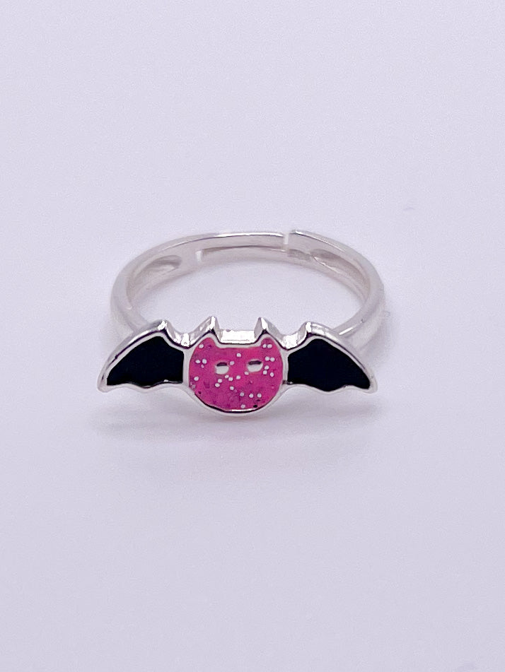 Kids dainty Ring Solid Sterling Silver-Pink Bat