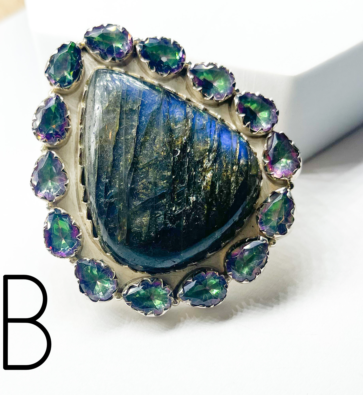 Sterling Silver Labradorite and Mystic Quartz Statement Ring