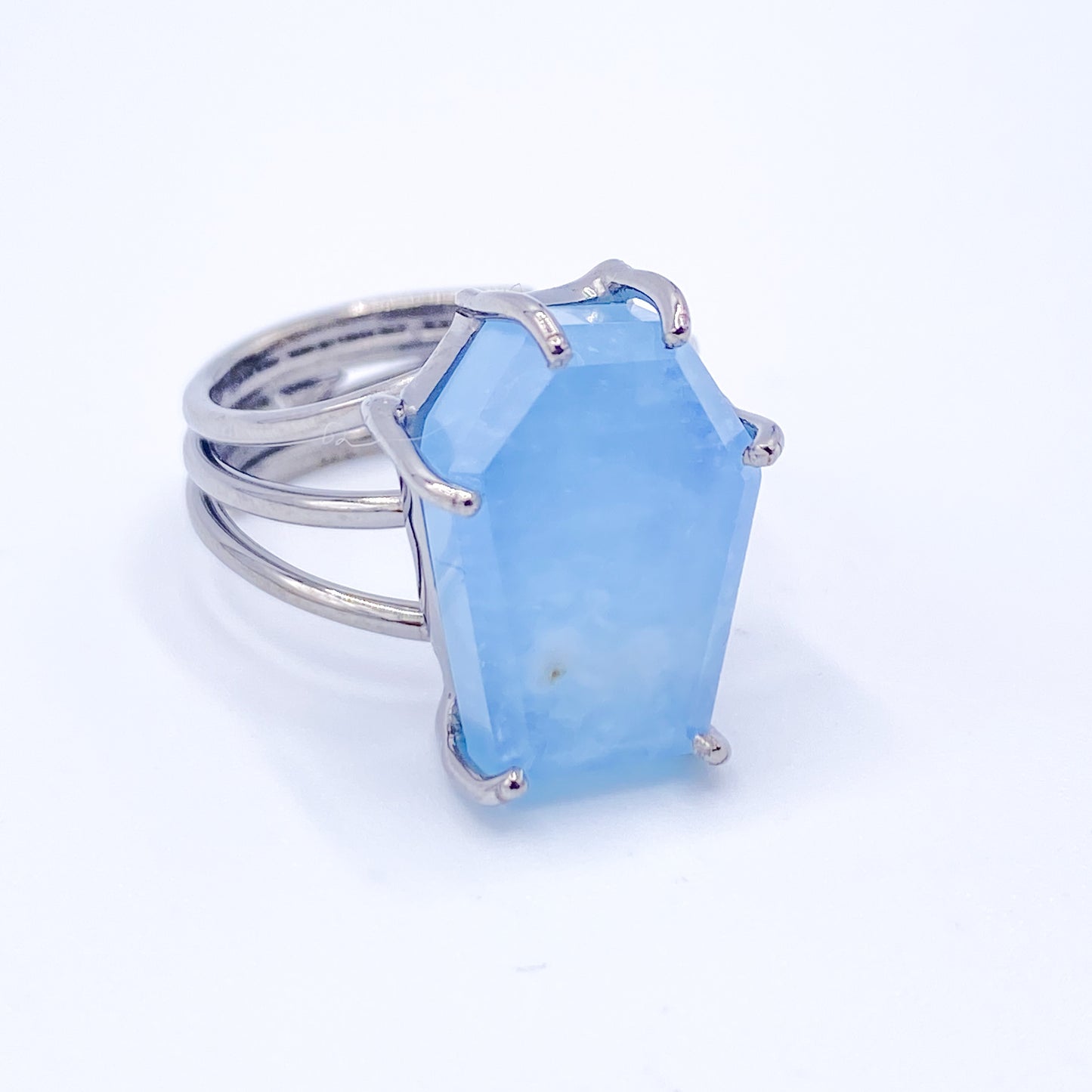 Prong Aquamarine Coffin Adjustable Ring