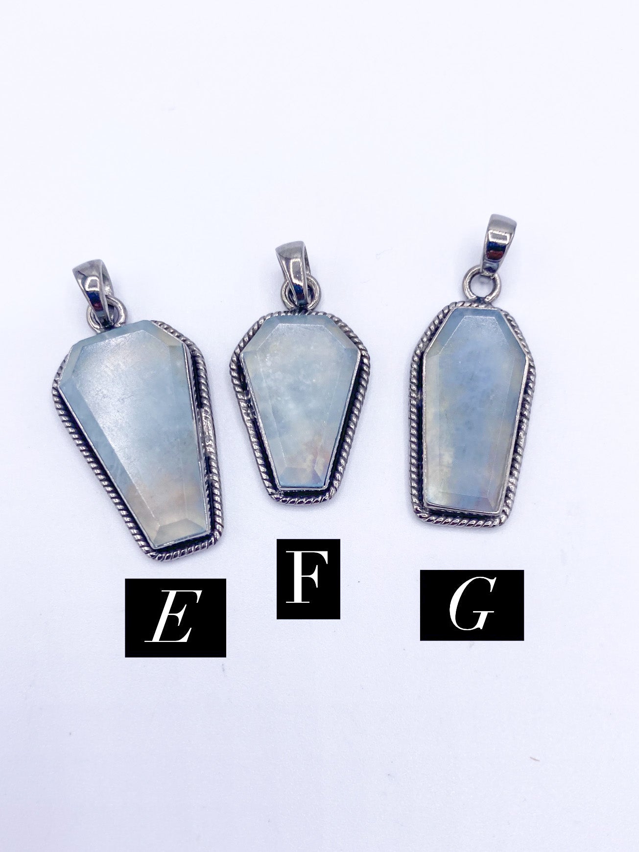 Aquamarine Coffin Pendant W Rope -Solid Sterling Silver