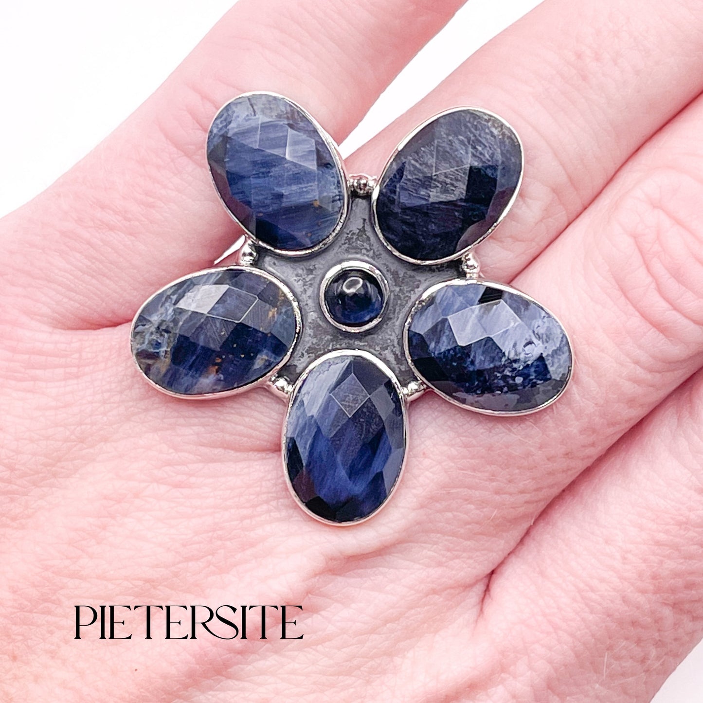Pietersite Flower Ring-Solid Sterling Silver