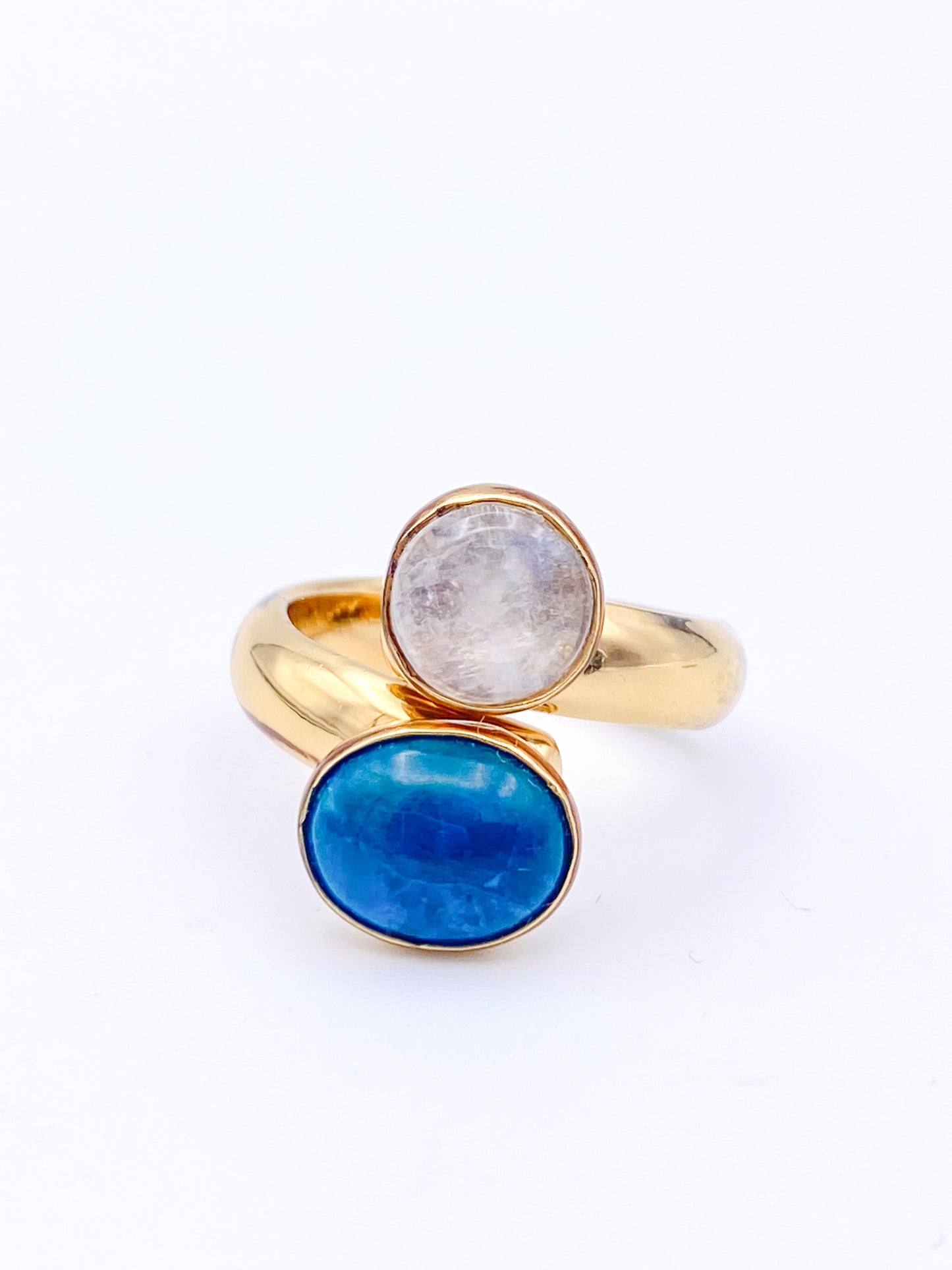 Chrysocolla Moonstone Adjustable Bypass Ring - Alchemia