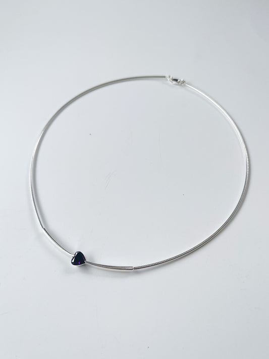 Amethyst Heart Omega Necklace - Solid Sterling Silver