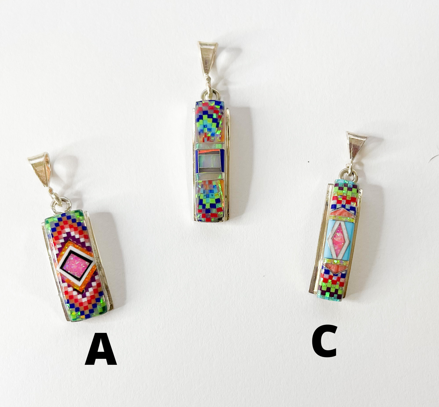 Inlay Rectangle Pendant with Border-Solid Sterling Silver