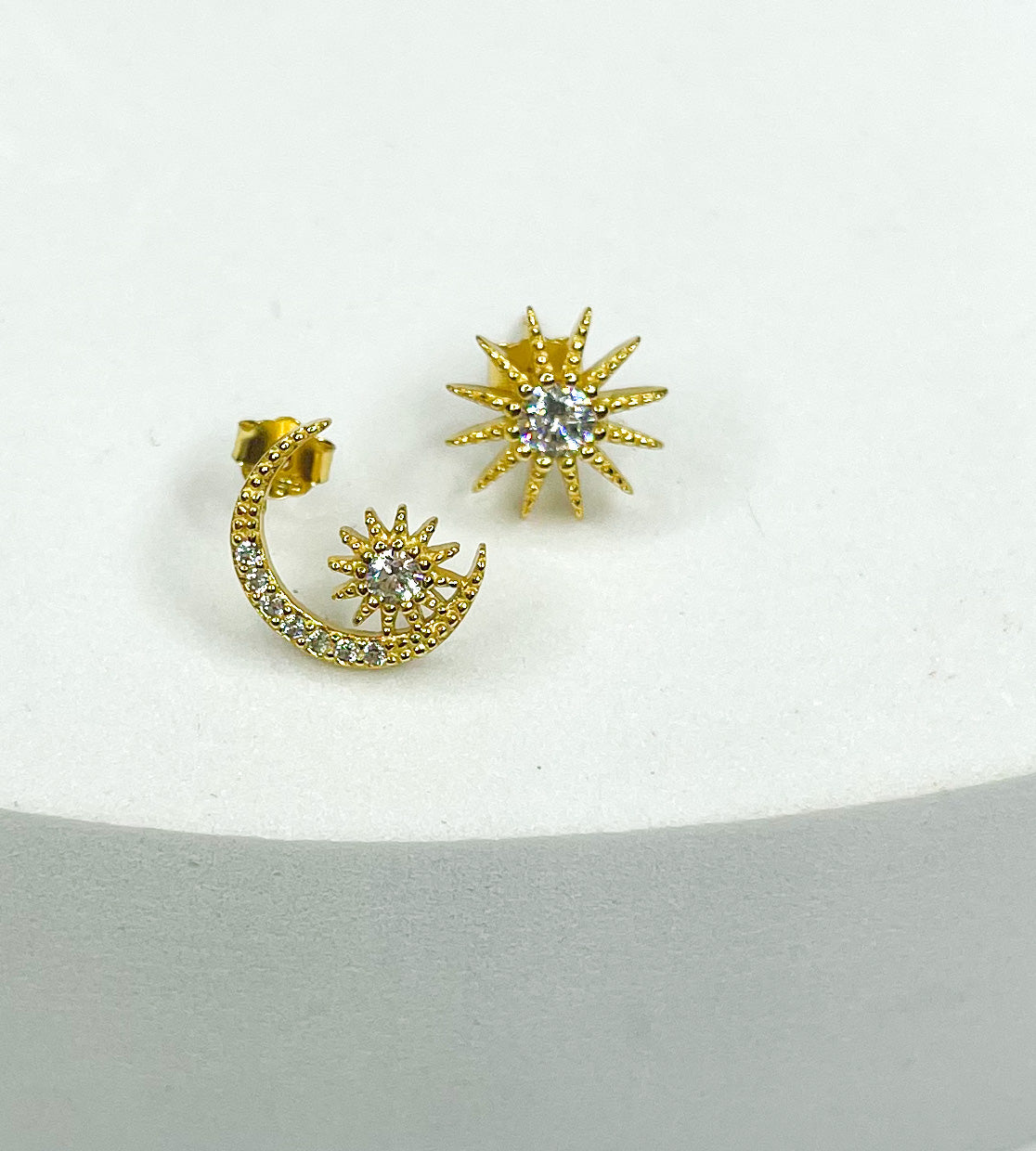 Gold Sun And Moon Dainty CZ  Studs-SSS