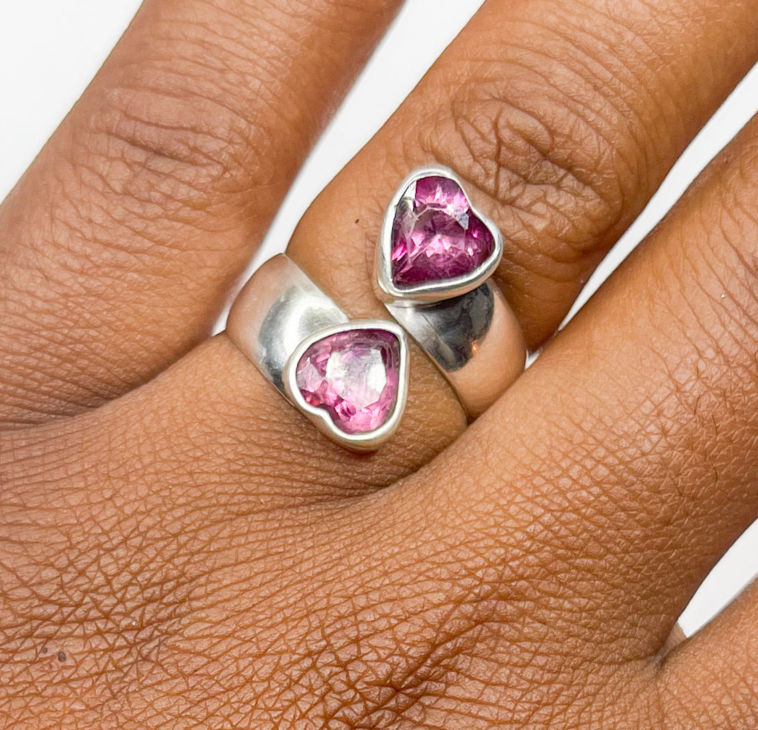 Pink Heart Gem Stone Bypass-Solid Sterling Silver