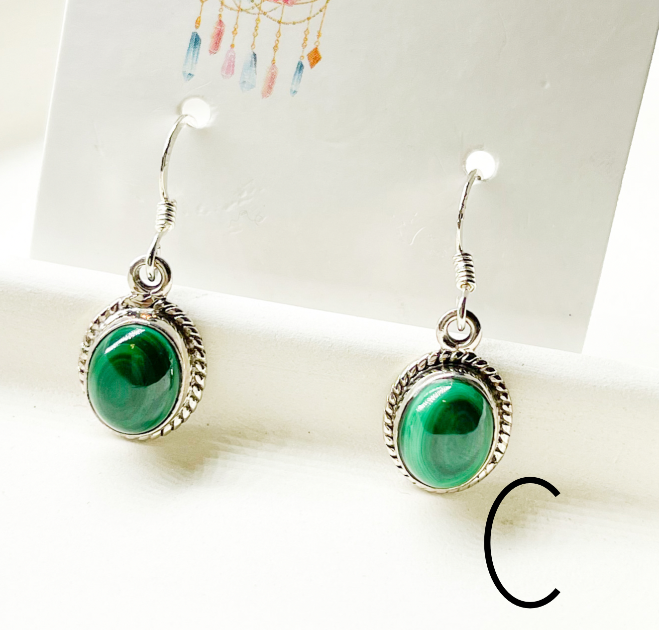 Malachite Dangle Earrings - Solid Sterling Silver