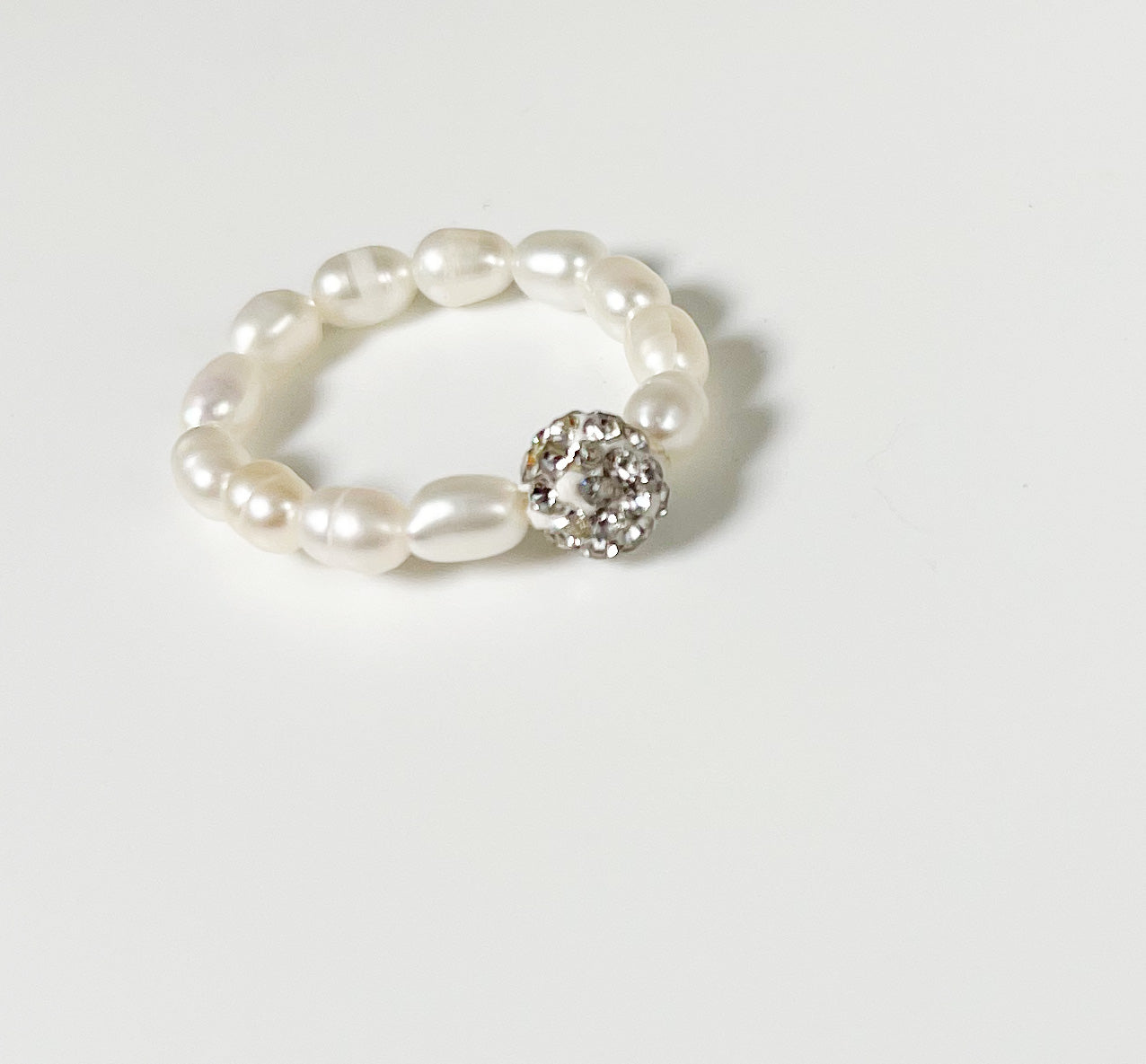 Fresh Water Pearl with Crystal Stretch Ring