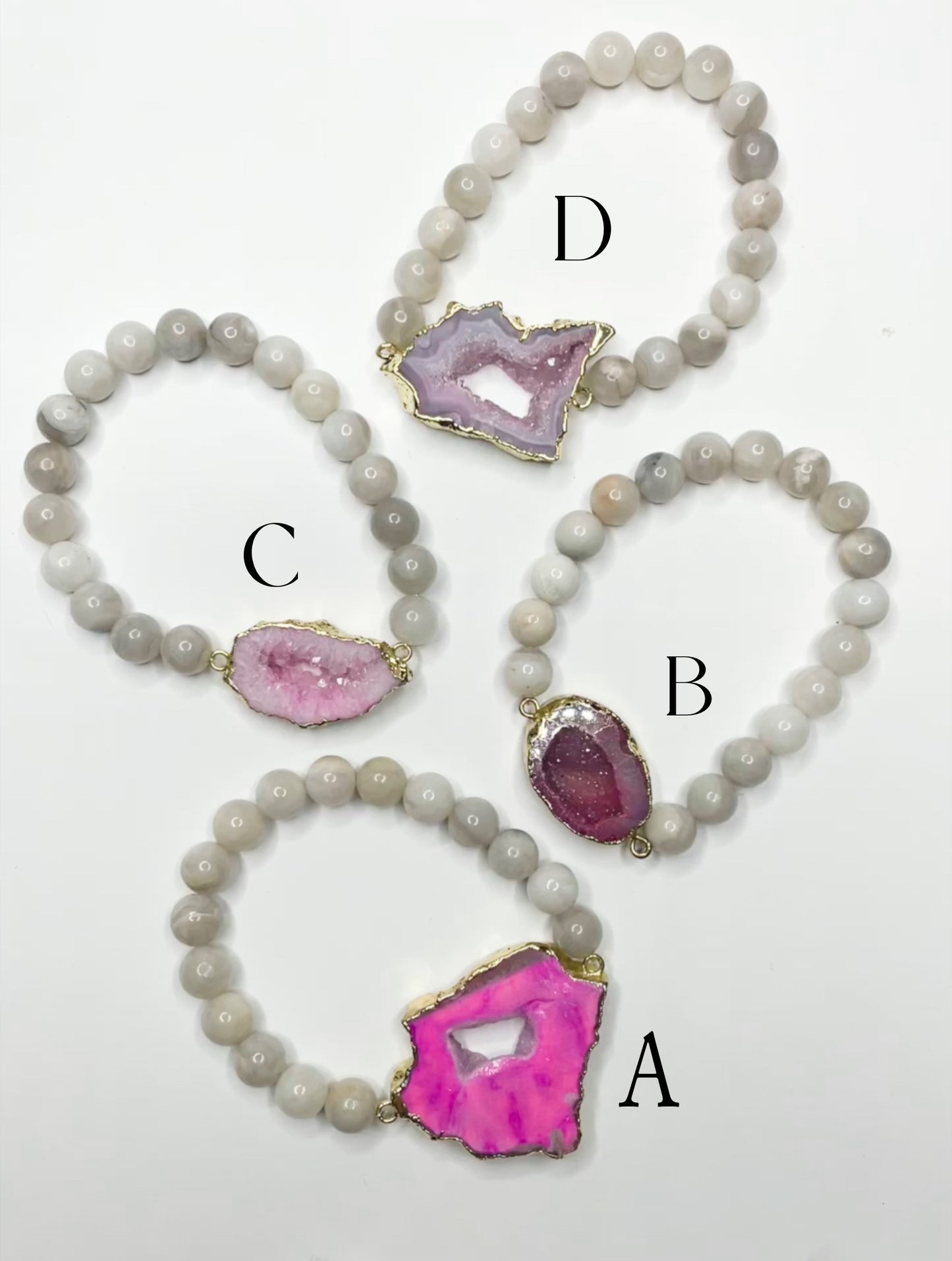 Pink Druzy Agate Stretch Bracelet - 110