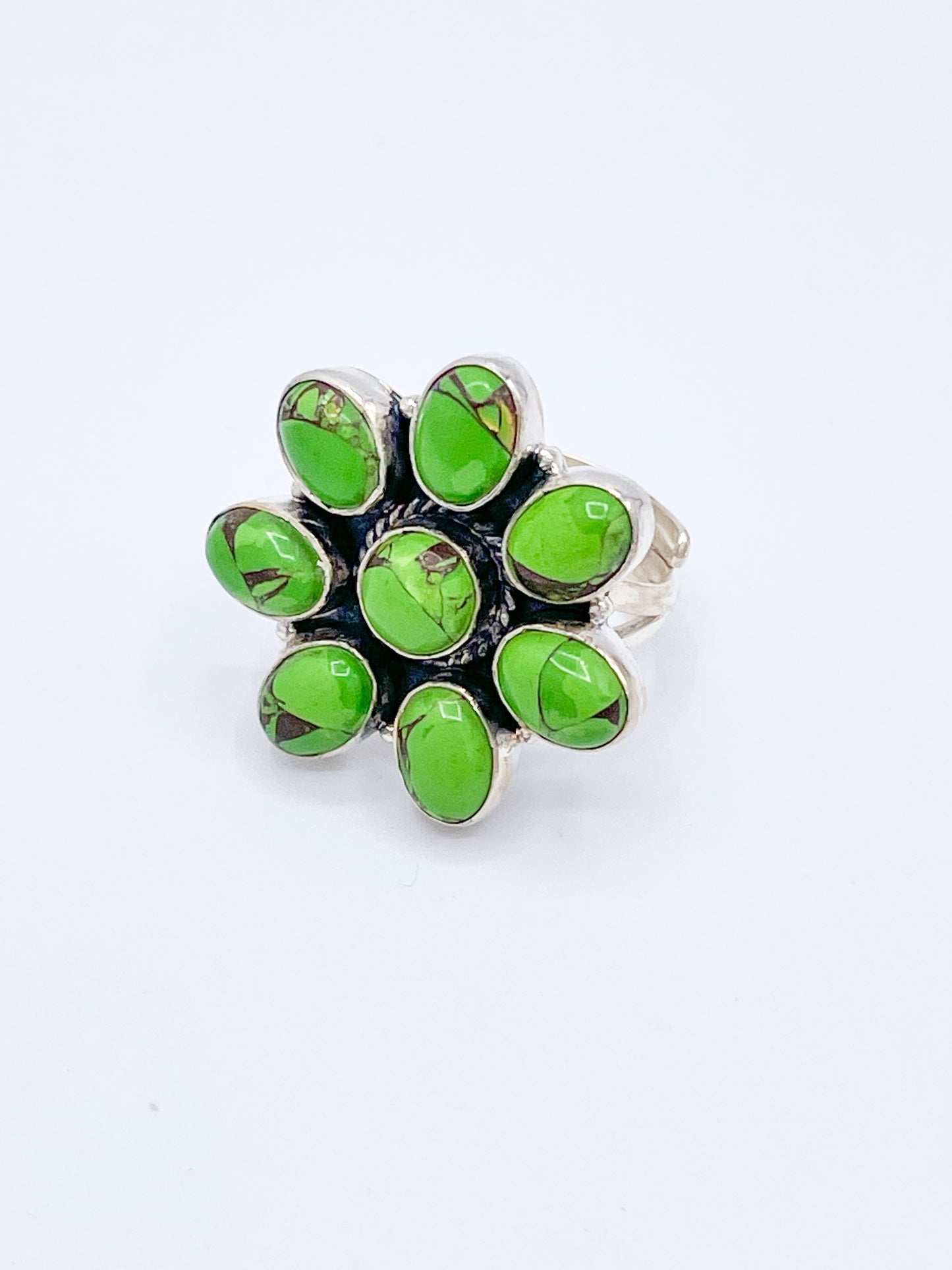 Green Copper Turquoise Flower - Solid Sterling Silvers