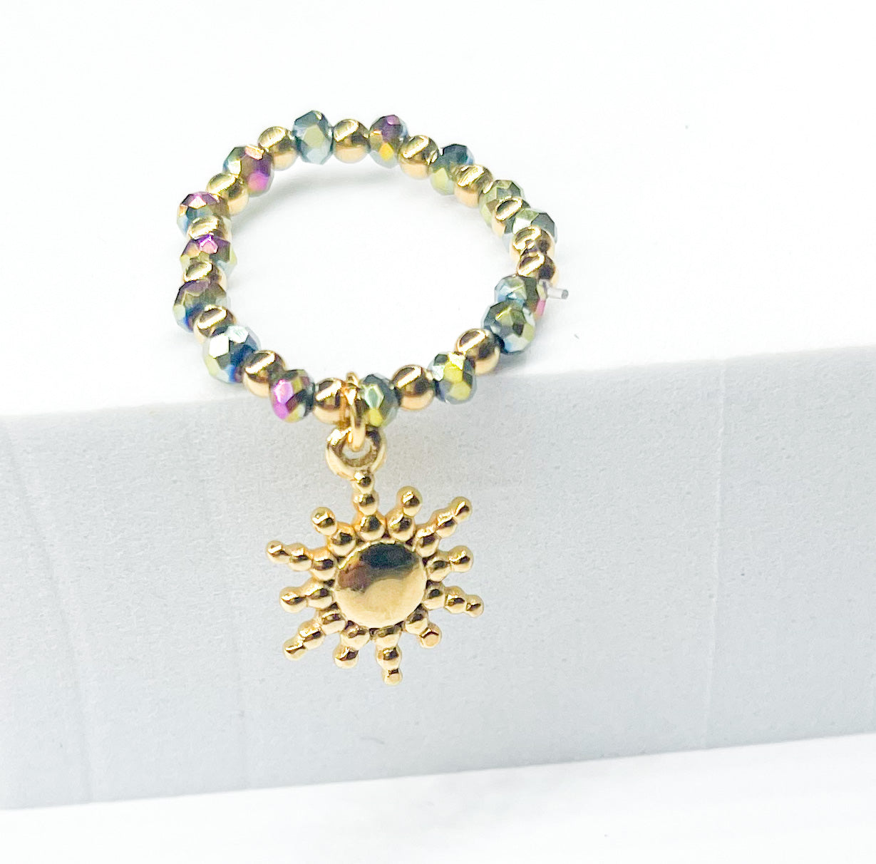 Beaded Sun Charm Ring-Stretch