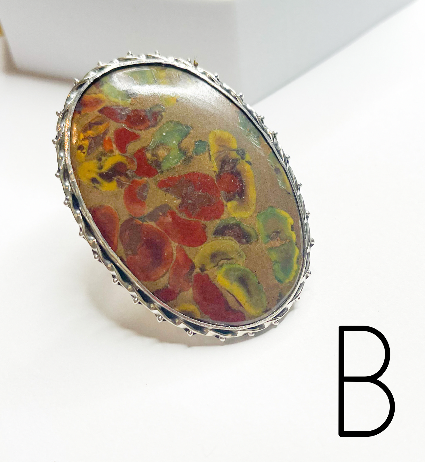 Rain Forest Jasper Adjustable Statement Ring - Solid Sterling Silver