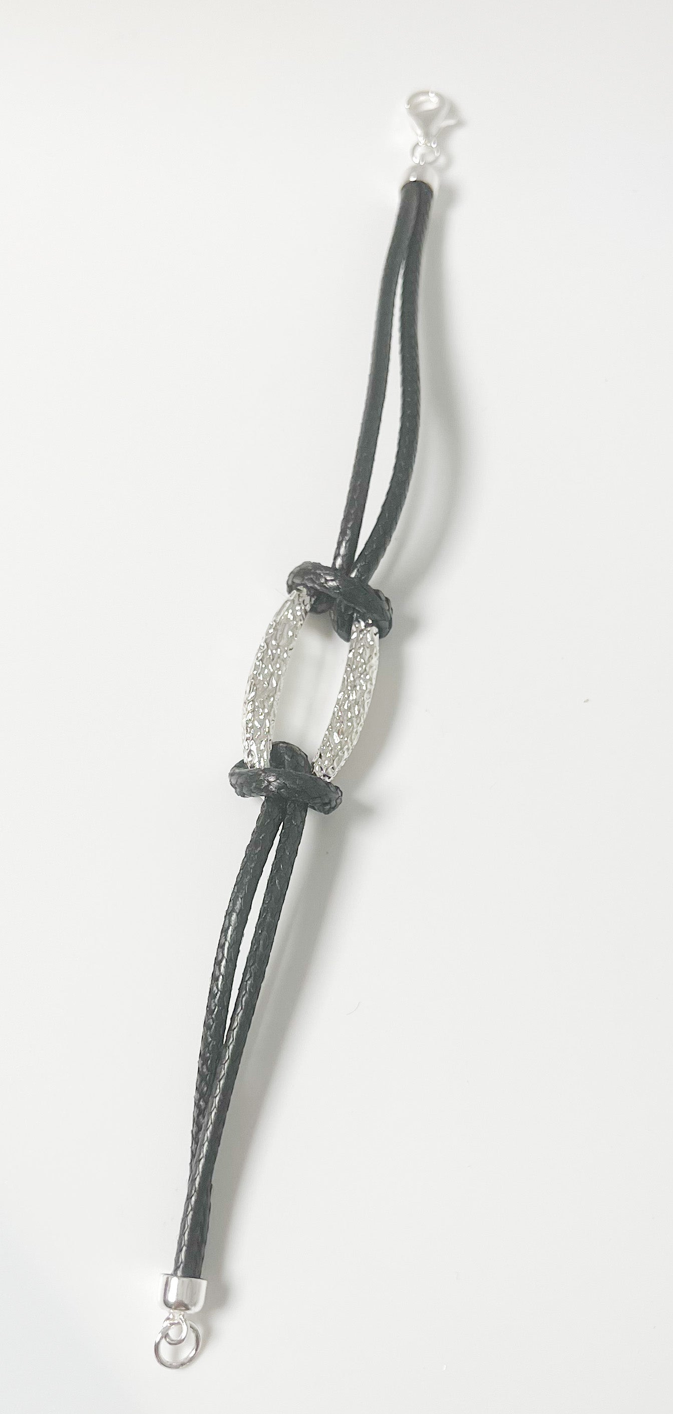 Silver Oval On Leather Bracelet-Solid Sterling Silver