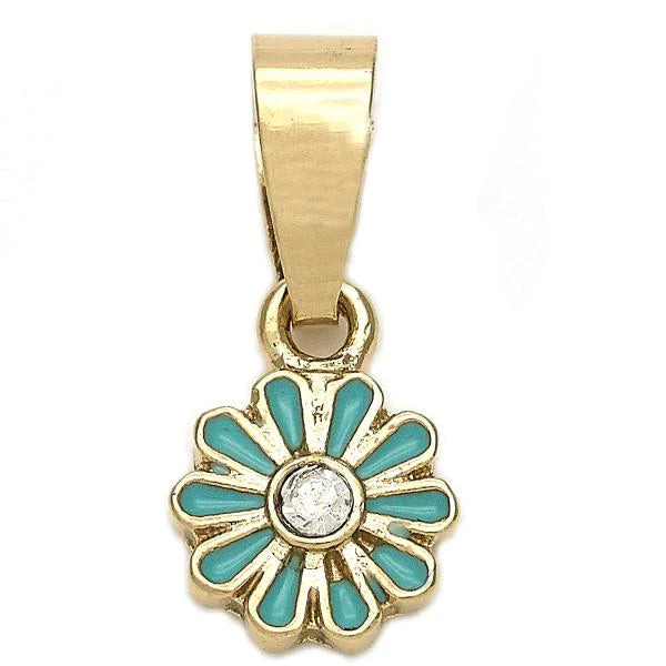 Blue Enamel Flower Pendant-18k Gold Filled