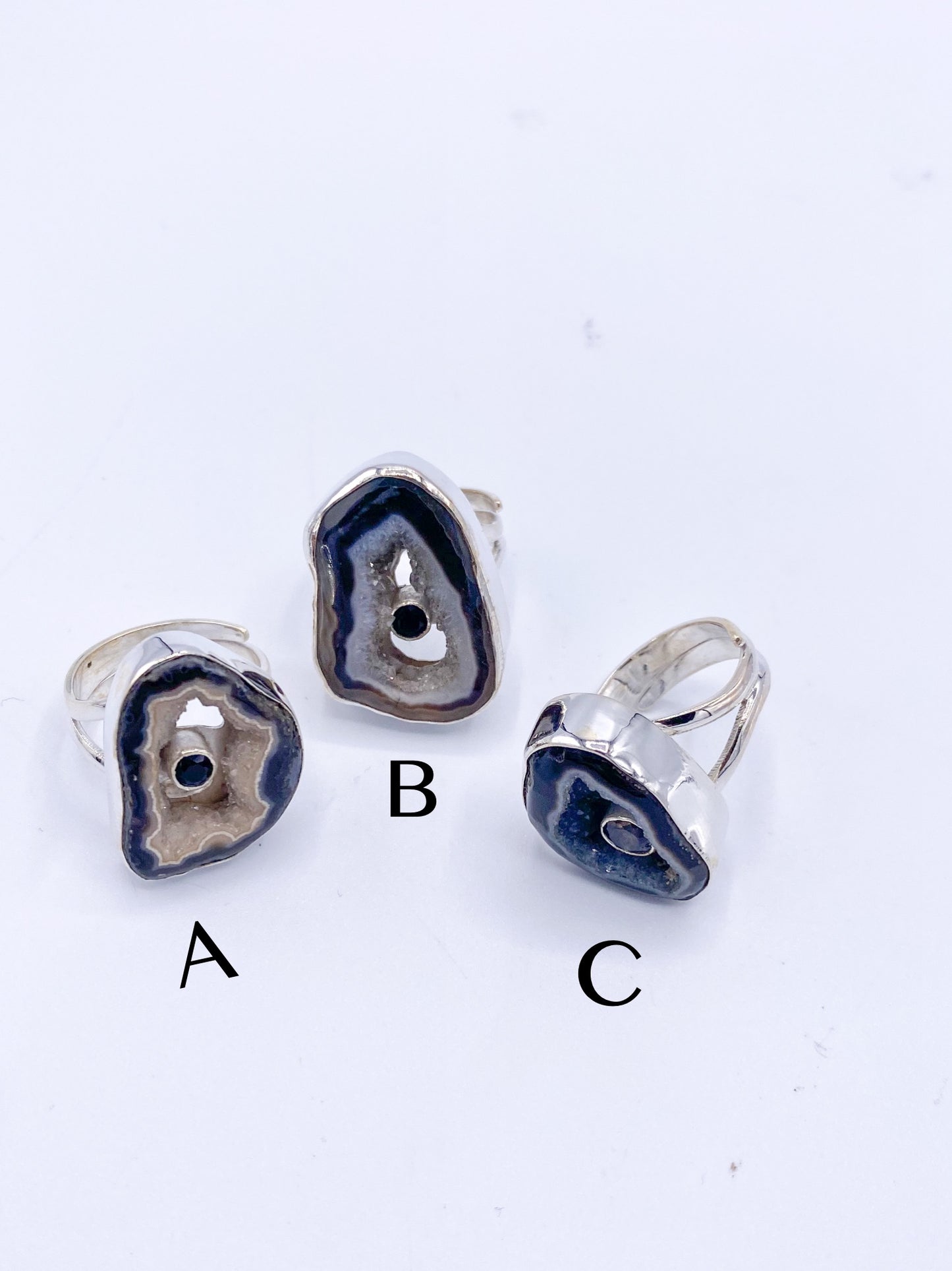 Black Agate Rings-Solid Sterling Silver