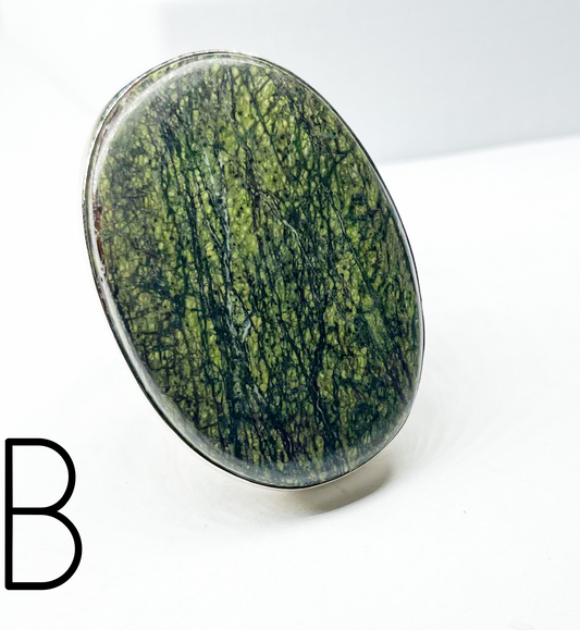 Zebra Jasper Statement Ring with Flex Cuff Ring - Solid Sterling Silver