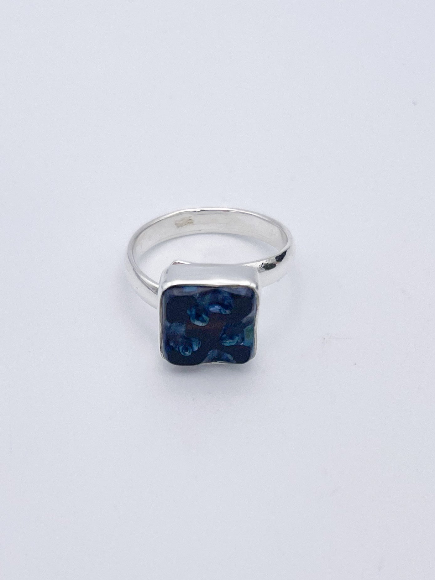 Blue and Red Dainty Glass Adjustable Ring-Solid Sterling Silver