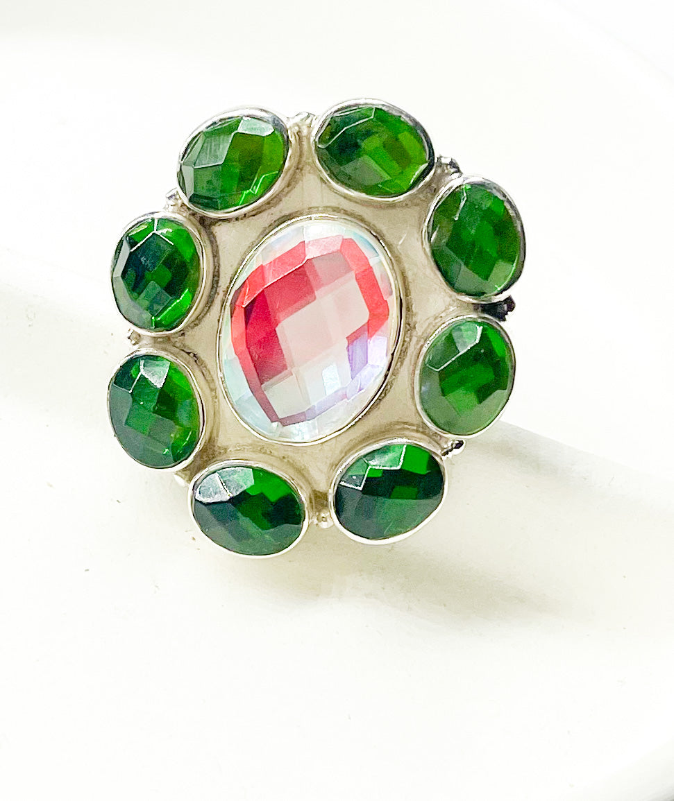 Green and White Mystical Glass Ring-Solid Sterling Silver