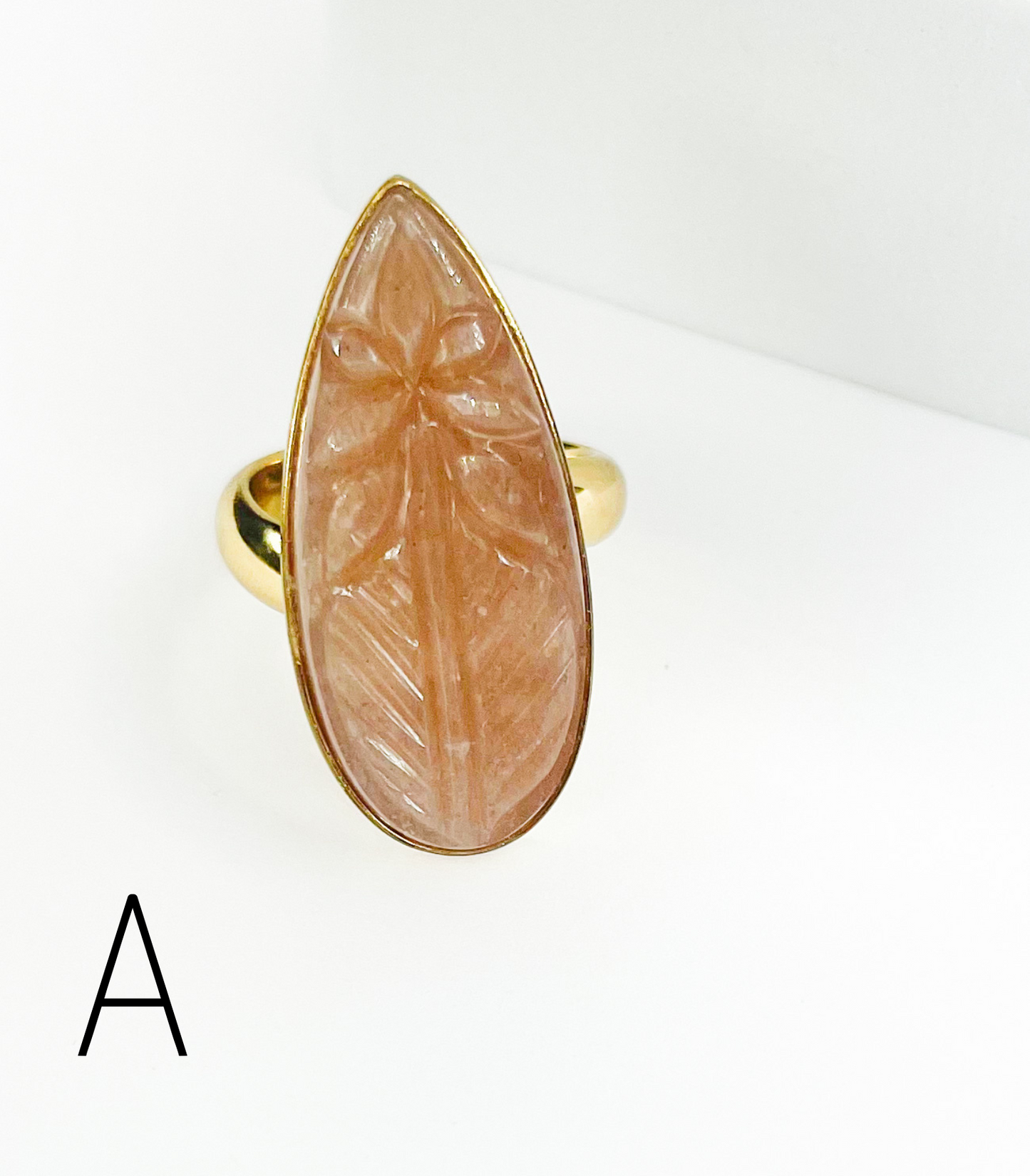 Peach Moonstone Carved Ring-Alchemia