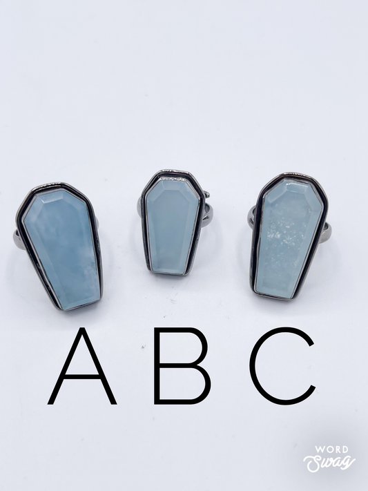 Aquamarine Lip Coffin Ring-Solid Sterling Silver