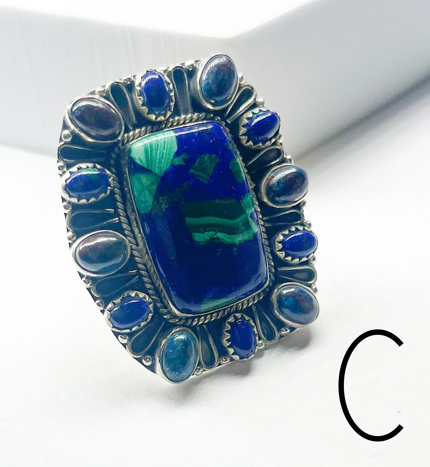 Azurite, Lapis, and Malachite Adjustable Statement Ring - Solid Sterling Silver