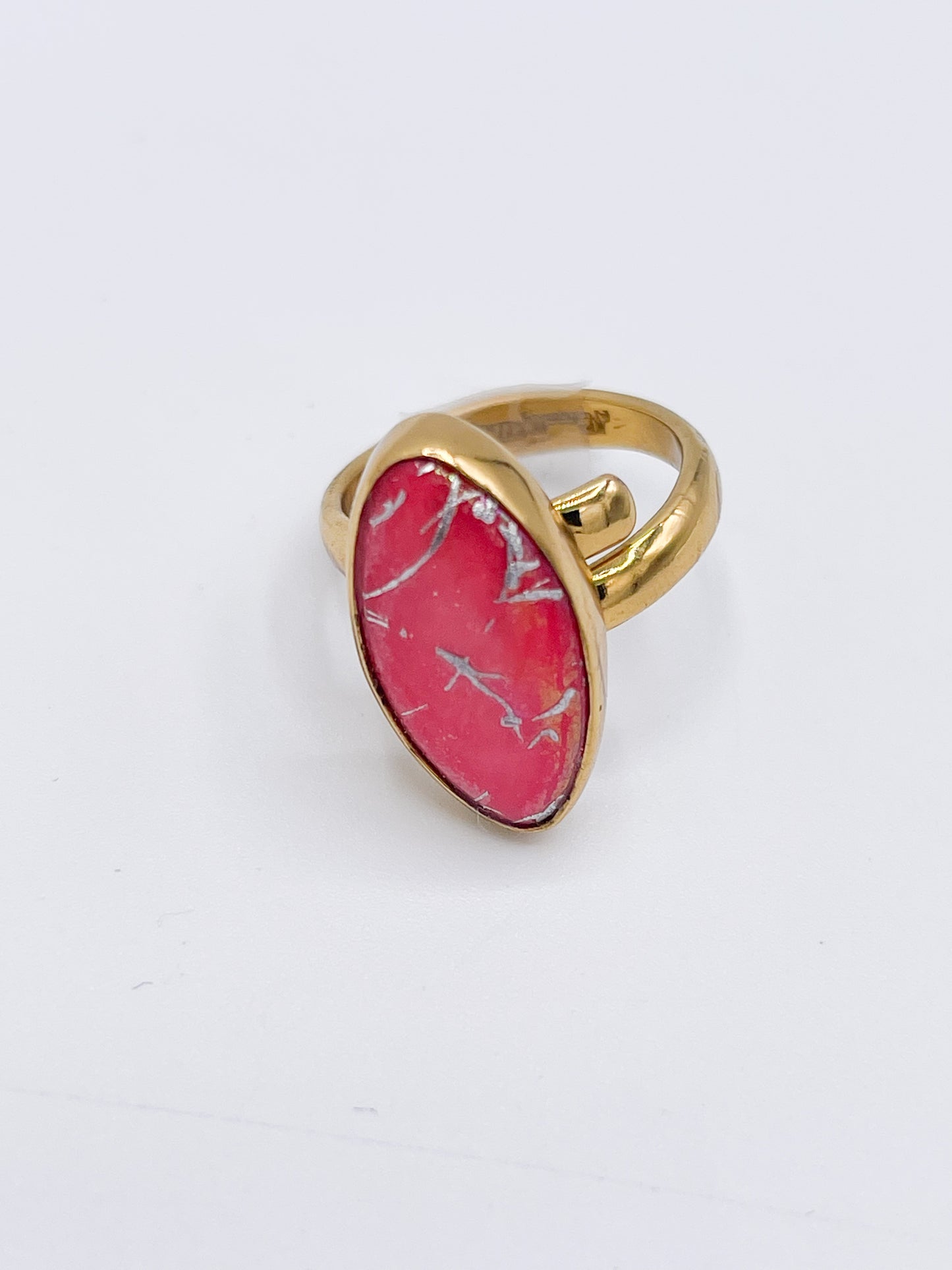 Pink Opal Silver Marbled Oval Adjustable Ring-Alchemia
