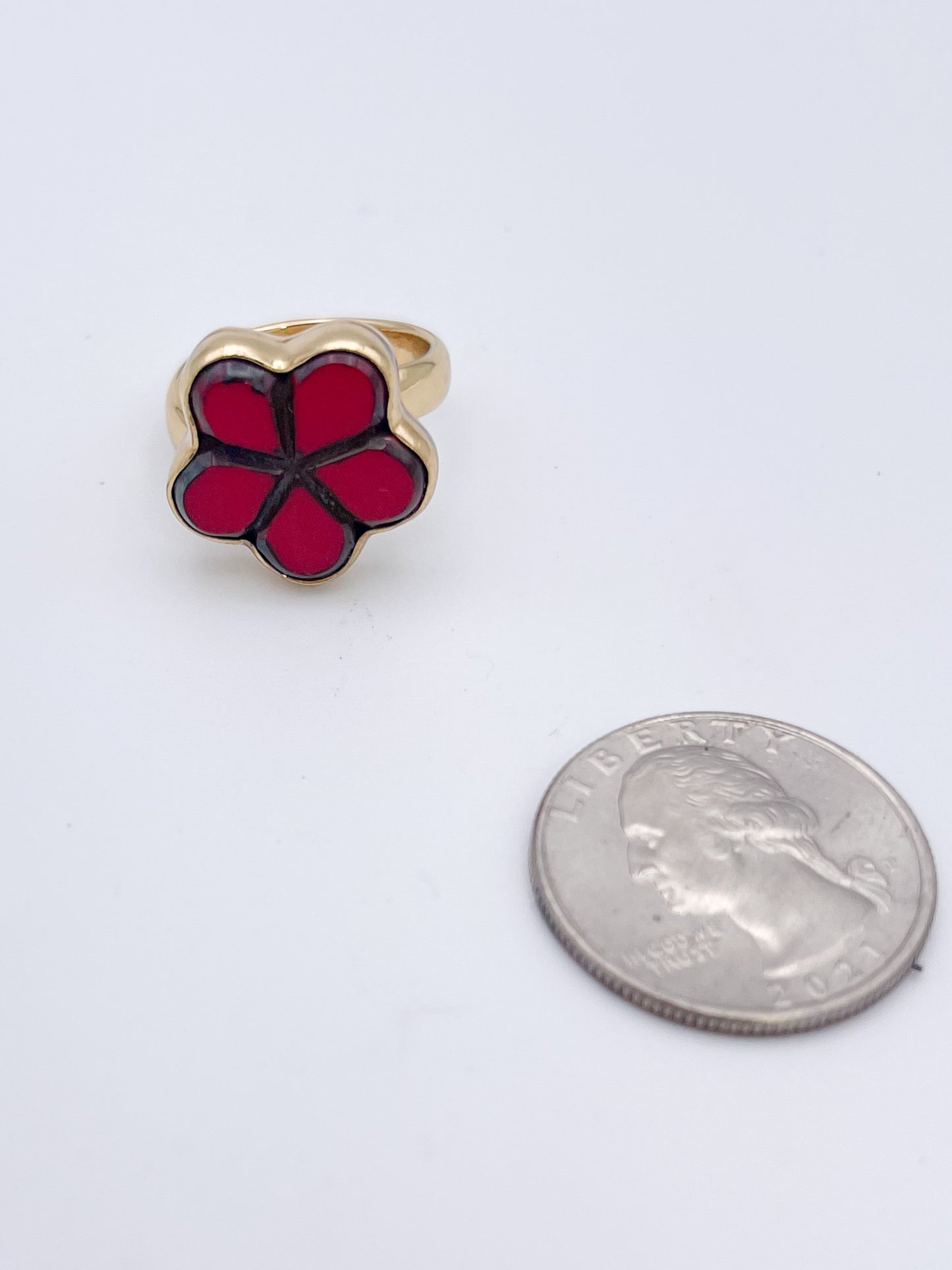 Red Glass Flower Ring-